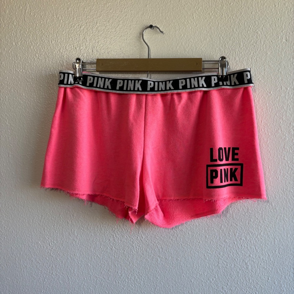 VS PINK Size Large Pink White Sweat Shorts Loungewear Preppy Relaxed Retro